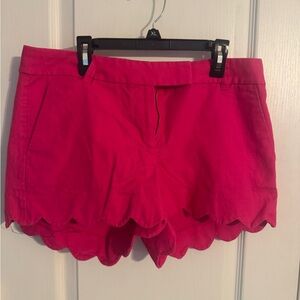 J. Crew Hot Pink Scallop-Hem High Waist Shorts